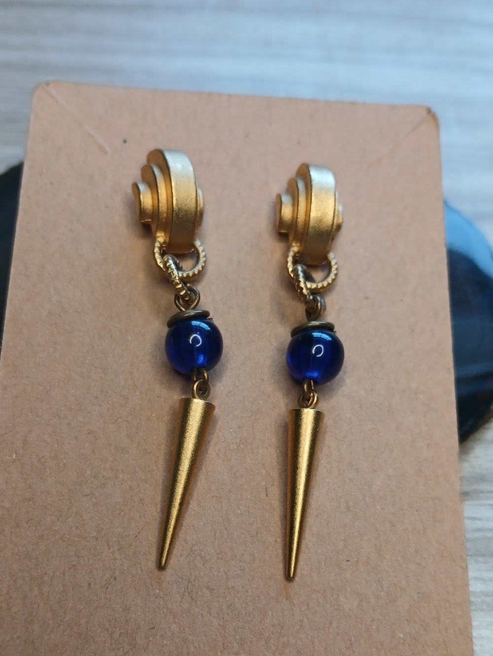 5 For $25 Gold-tone Earrings with Blue Bead and Spike Dangle